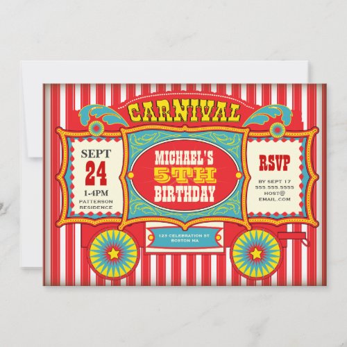 Vintage Circus Carnival Wagon Birthday Party Invitation