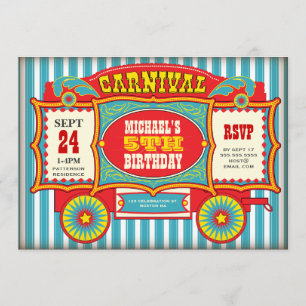 Vintage Circus Carnival Wagon Birthday Party Invitation