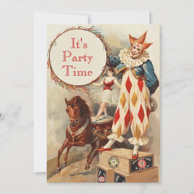 Vintage Circus Clown Custom Birthday Party Invite (Front)