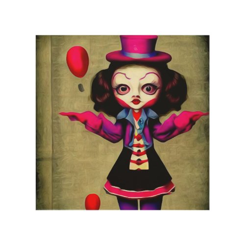 Vintage Circus Clown Girl Wood Wall Art