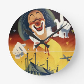 Vintage Circus Clown Round Clock