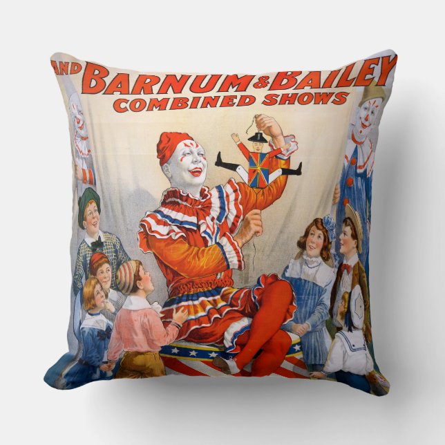 Vintage Circus Clown Show Throw Pillow (Front)