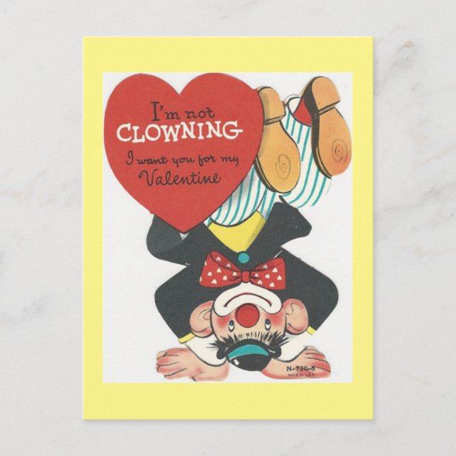 Vintage Circus Clown Valentine Holiday Postcard (Front)