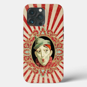 Vintage Circus Clown with Red Distressed Stripes iPhone 13 Pro Case