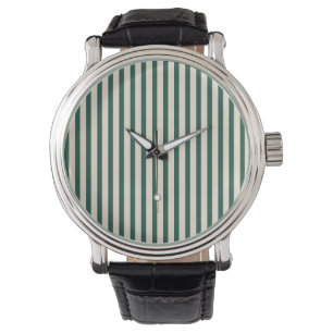Vintage Circus Dark Green & Cream Vertical Stripes Watch