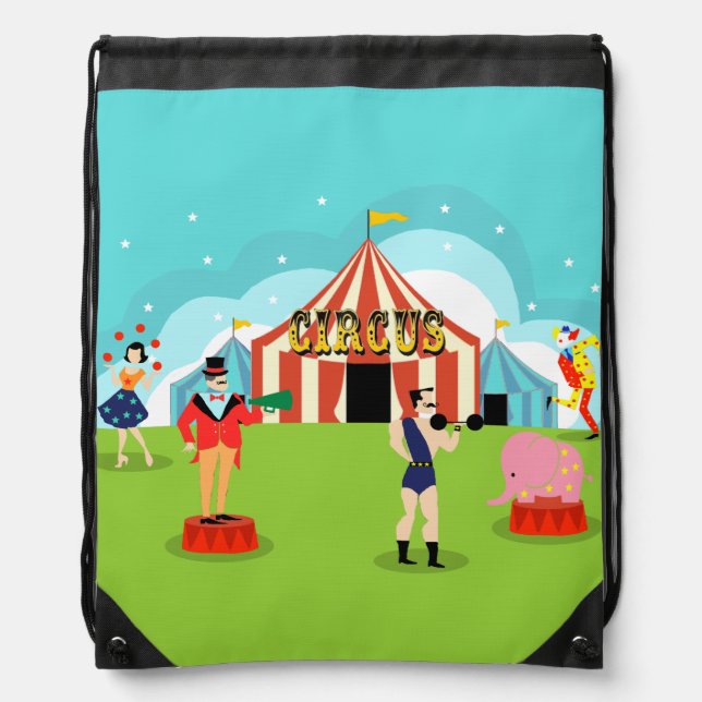 Vintage Circus Drawstring Backpack (Front)