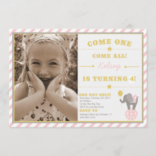 Vintage Circus Elephant - 4th Birthday Invitation