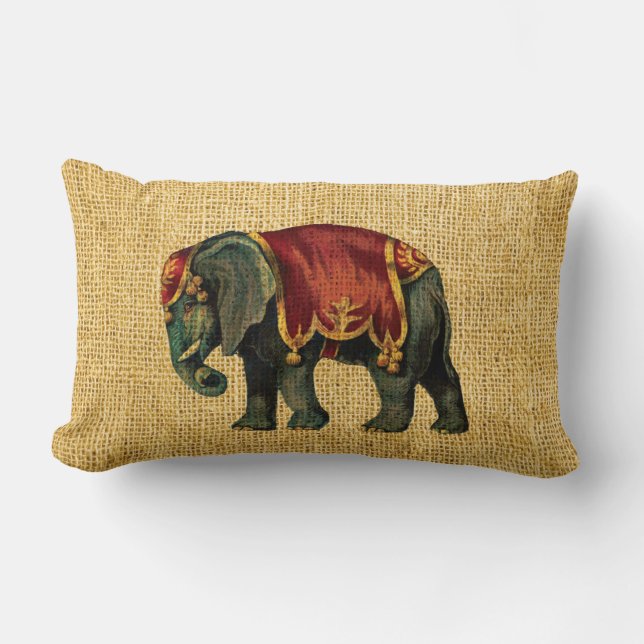 Vintage Circus Elephant and Bear Lumbar Pillow (Front)