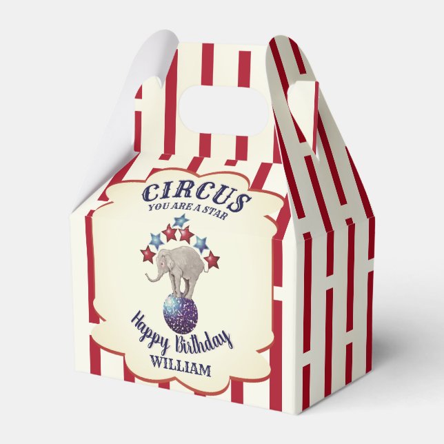 Vintage Circus Elephant Birthday Favor Boxes (Front Side)