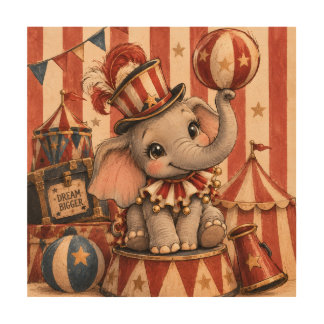 Vintage Circus Elephant Dream Bigger  Wood Wall Art