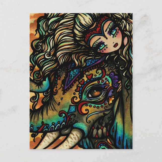 Vintage Circus Elephant Fairy Fantasy Art Girl Postcard (Front)