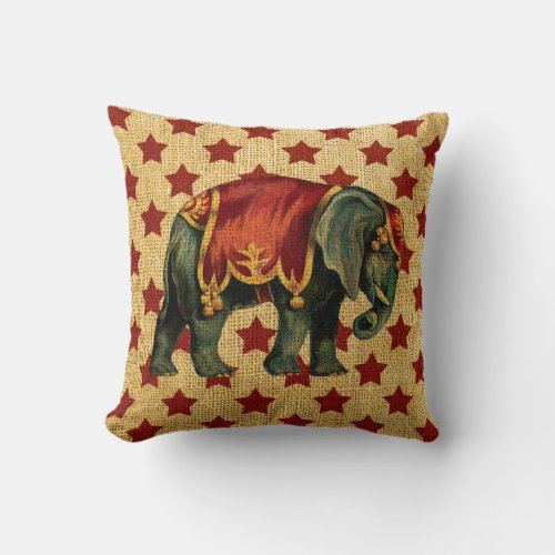 Vintage Circus Elephant on Stars Throw Pillow