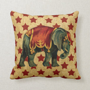Vintage Circus Elephant on Stars Throw Pillow