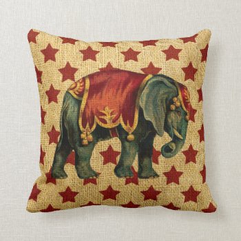 Vintage Circus Elephant On Stars Throw Pillow by AnyTownArt at Zazzle