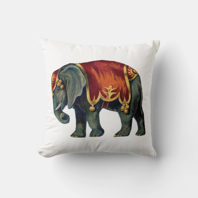 Vintage Circus Elephant Throw Pillow (Front)
