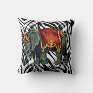Vintage Circus Elephant Throw Pillow