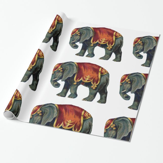 Vintage Circus Elephant Wrapping Paper (Unrolled)