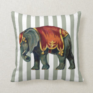 Vintage Circus Elephant Your Stripe Color Throw Pillow