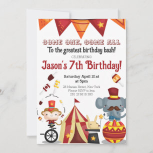 Vintage Circus Festival Carnival Animals Birthday  Invitation