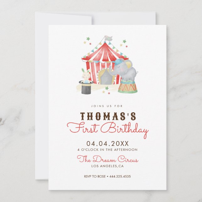 Vintage Circus First Birthday Party Invitation (Front)
