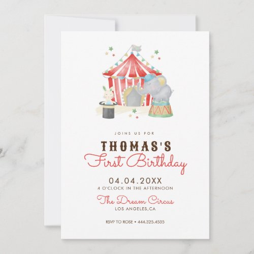 Vintage Circus First Birthday Party Invitation