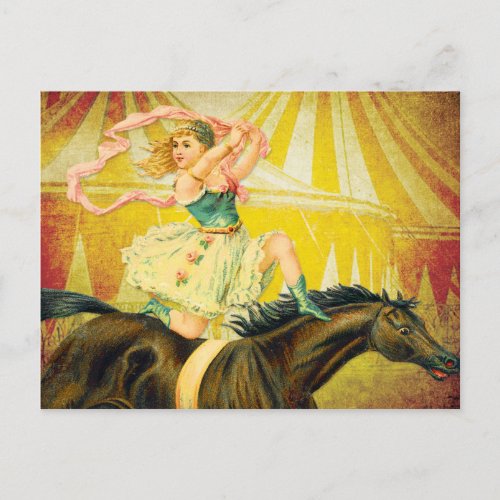 Vintage Circus Girl Acrobat on Horse Postcard