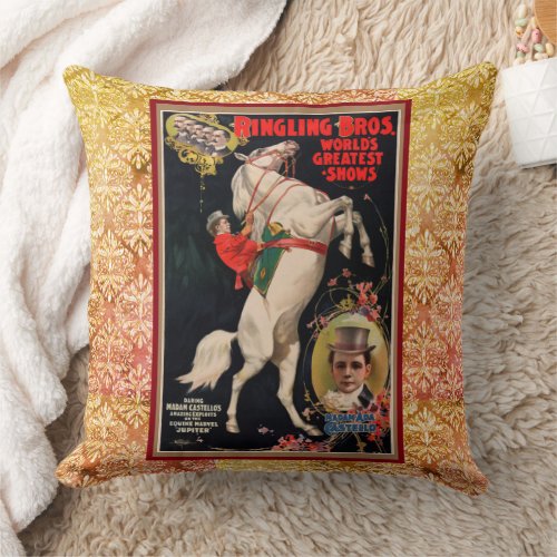 Vintage Circus Horse Act Poster Throw Pillow