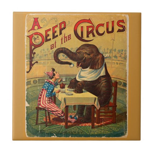 Vintage Circus Illustration Art Old Antique Ceramic Tile