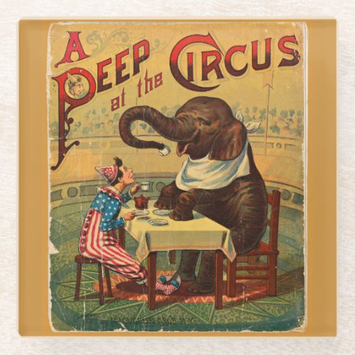 Vintage Circus Illustration Art Old Antique Glass Coaster