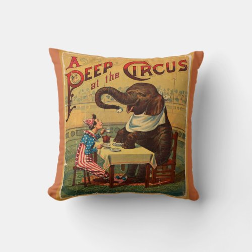 Vintage Circus Illustration Art Old Antique Throw Pillow