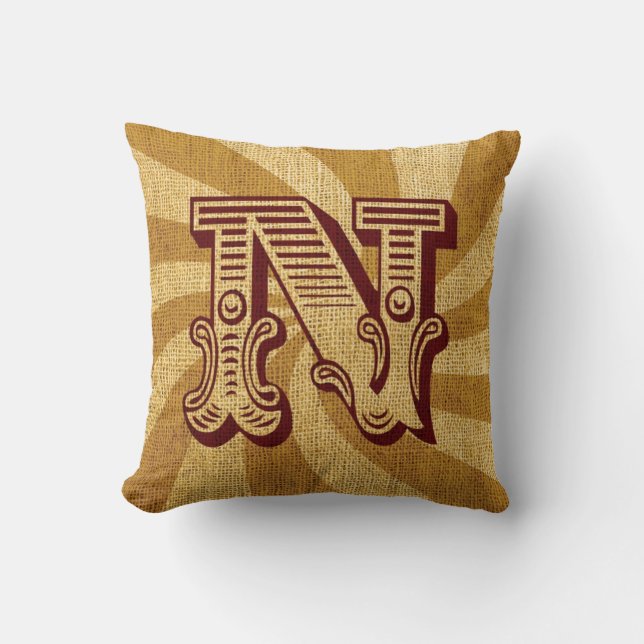 Vintage Circus Letter N Throw Pillow (Front)