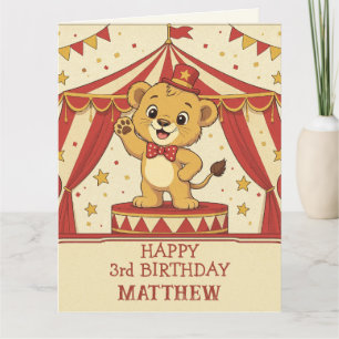 Vintage Circus Lion Cub Happy Birthday Greeting Card