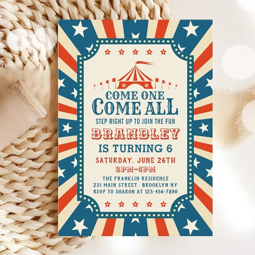 Vintage Circus Party Carnival Party Birthday Invitation