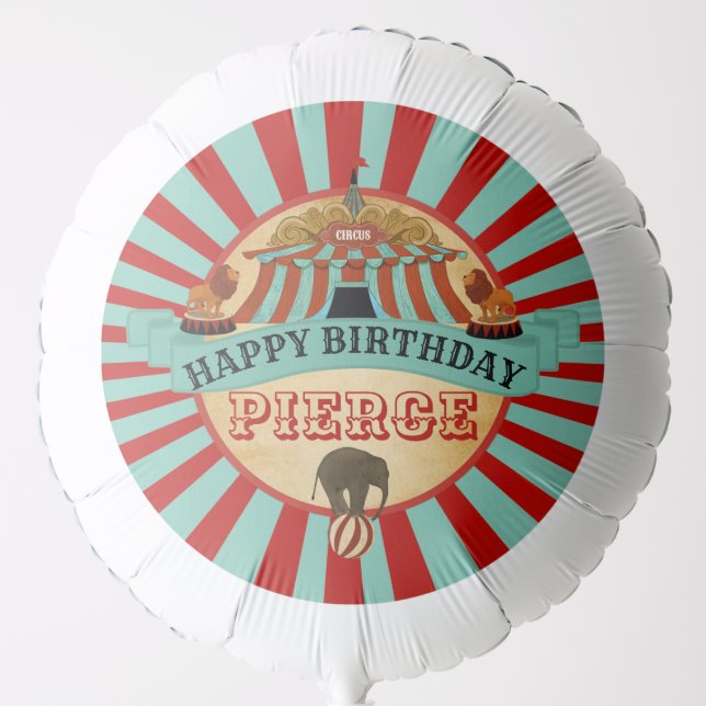 Vintage Circus Party Personalized Happy Birthday Balloon (Front)