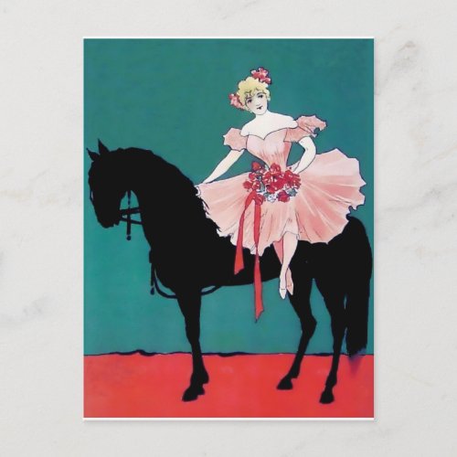 Vintage Circus Performer with a Black Horse Postcard