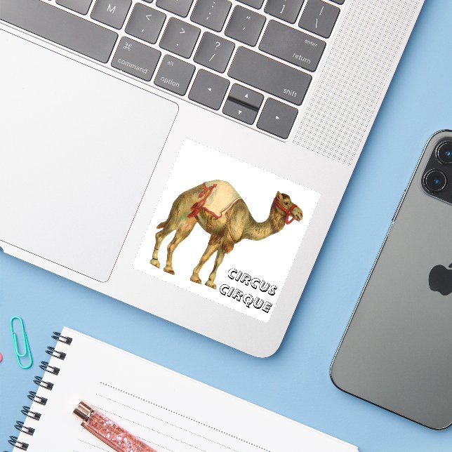 Vintage circus performing camel sticker (Laptop w/ iPhone)