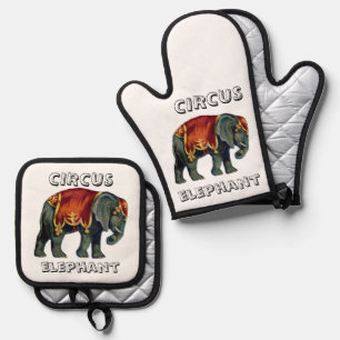 Vintage circus performing elephant circus  , poste oven mitt & pot holder set