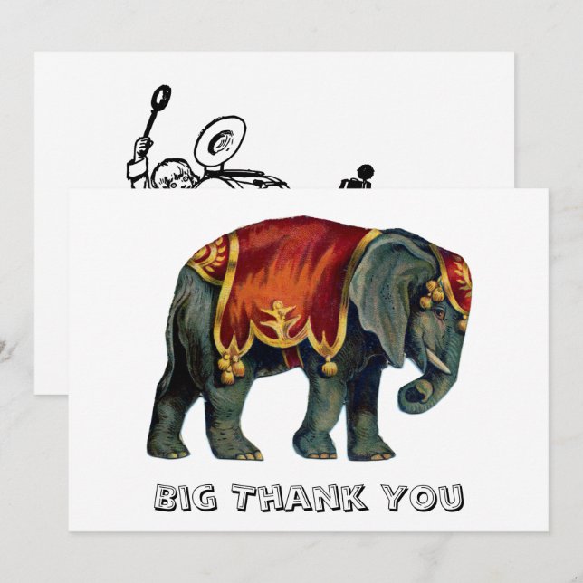 Vintage circus performing elephant circus  ,  thank you card (Front/Back)