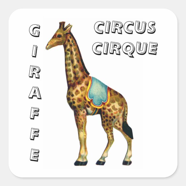 Vintage circus performing giraffe square sticker (Front)