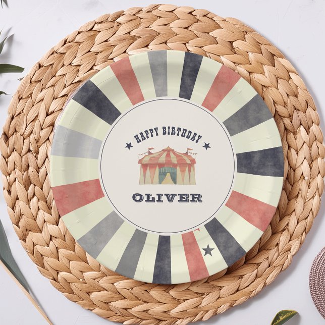 Vintage Circus Personalized Birthday Party Paper Plates (Creator Uploaded)