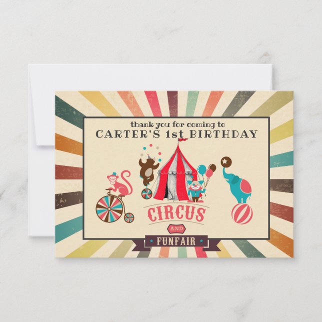 Vintage Circus Personalized Birthday Thank You (Front)