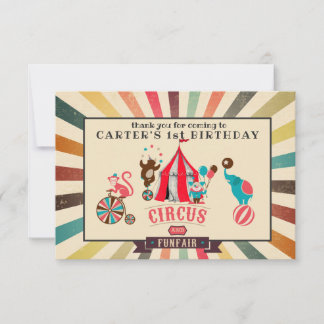 Vintage Circus Personalized Birthday Thank You Card