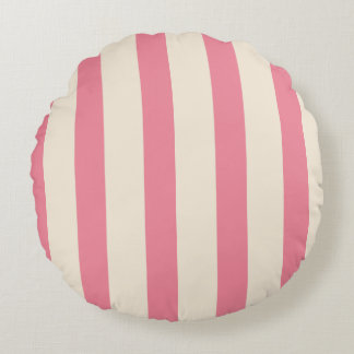 Vintage Circus Pink & Cream Vertical Stripes Round Pillow