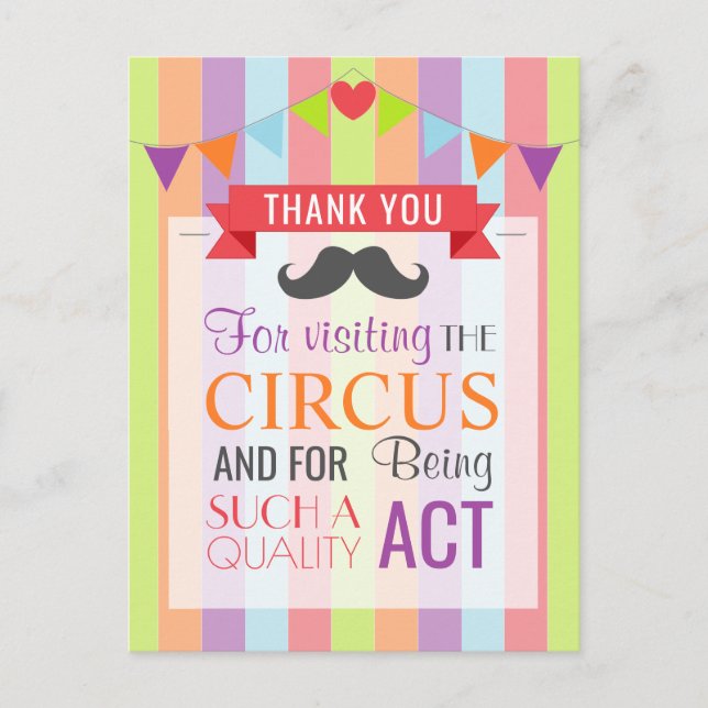 Vintage Circus Poster Birthday Party Thank You Postcard (Front)