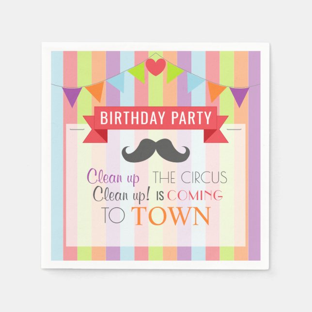 Vintage Circus Poster Children's Birthday Party Paper Napkins (Front)