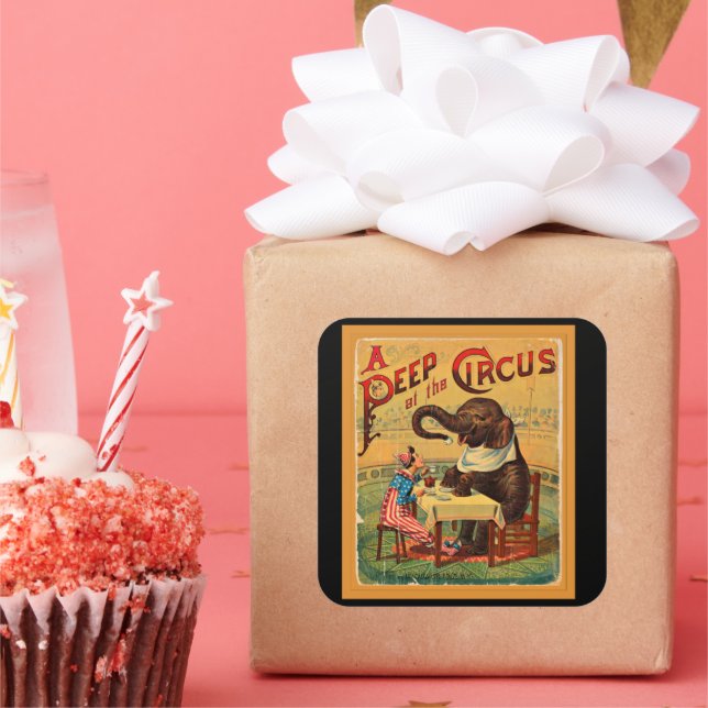 Vintage Circus Poster: Circus Elephant Square Sticker (Party)