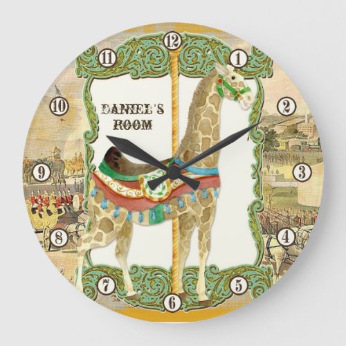 Vintage Circus Poster Giraffe Baby Room Clock