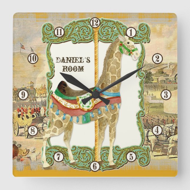 Vintage Circus Poster, Giraffe Baby Room Clock (Front)