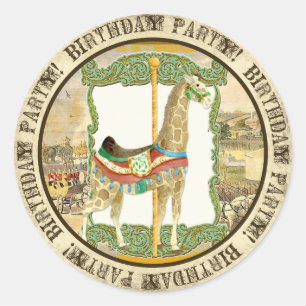 Vintage Circus Poster, Giraffe Baby Shower Classic Round Sticker