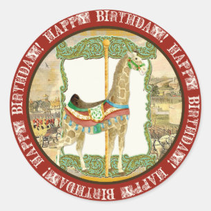 Vintage Circus Poster, Giraffe Baby Shower Classic Round Sticker